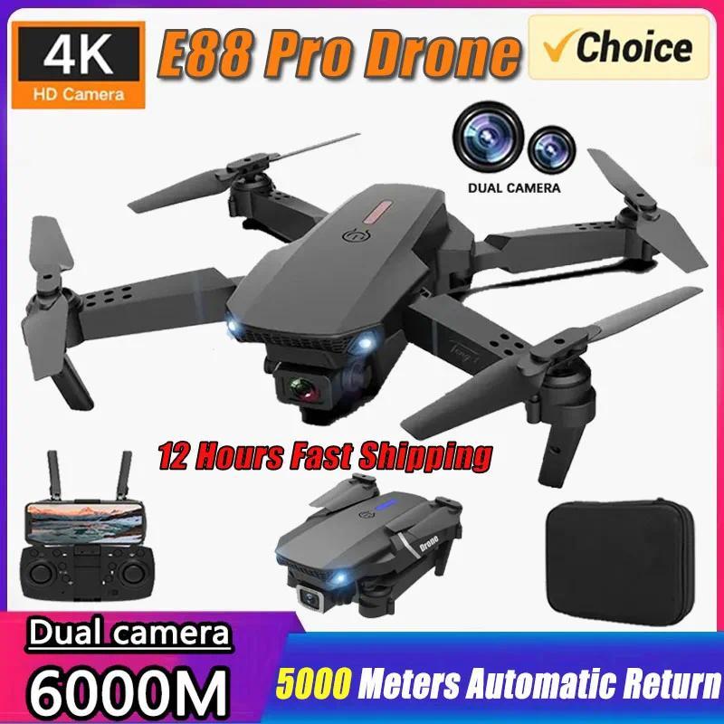 Professional Drone E88 4K Wide-Angle HD 1080P Camera WiFi FPV Height Hold Foldable RC Drone Quadrotor Helicopter Children's Toys Automatic Durable Folding Phone Charging Chargeable