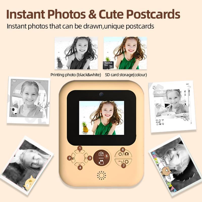 Instant print camera for kids, creative Christmasand birthday gift for boys and girlsages 6 andup, HD digital camera with thermalpaper,educational children's toy camera. portableinstant print camera,includes 32GB SD card Charging