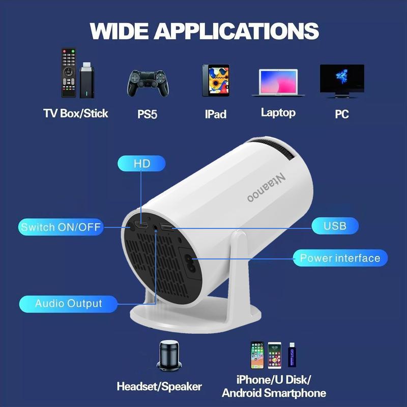 2024 New Mini Projector, Portable 4K 1080P Full HD, Smart 5G WiFi6 BT5.0, Auto Level Correction, 180° Rotatable Outdoor Projector for Mobile Phone TV Stick Laptop.