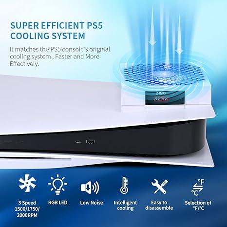 G-STORY PS5 Cooling Fan,PS5 Fan Cooler System, Speed Automactically Adjusted by Temperature(℃ ℉), Low Noise, 3 1500 1750 2000RPM (140MM) with RGB LED Accessories Console Cover Cable