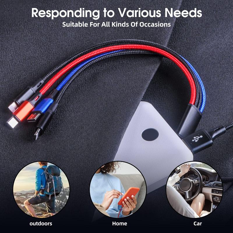 4 In 1 USB Charging Cable, Phone Charging Data Cable, Mobile Phone Charging Cable for Travel, Universal Phone Accessories for Samsung Galaxy iOS Android