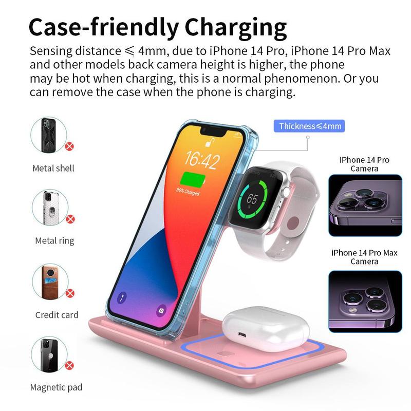 3-in-1 Wireless Charger, 15W Fast Wireless Charger, Foldable & Portable Design Wireless Charging Station for iPhone & Samsung Phone & iWatch & AirPods Series