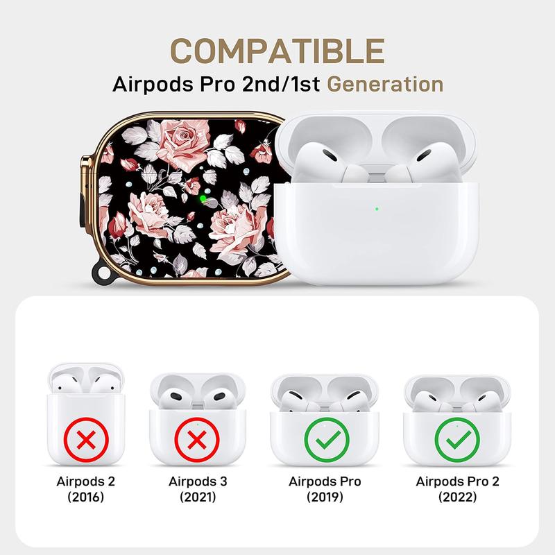 Flower Pattern Earphone Case with Anti-lost Carabiner, Shockproof Earphones Protective Cover for Airpods Pro, Earphone Protector Cover for Men & Women