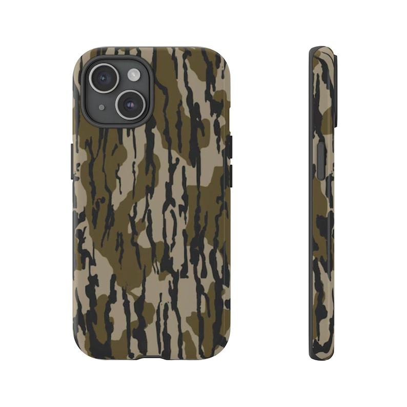 Bottomland Woodland Camo Tough Phone Case, Deer, Duck Dog, Bird Dog Hunting Camo, Ol School Southern Style Preppy Aesthetic iPhone 16 15 14 13 12 11 X 8 Plus Mini Pro, Outdoorside, Gifts For Boyfriend