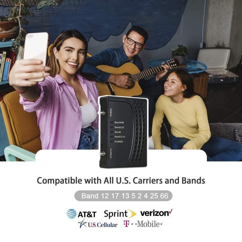 All US Carriers Are at Home Mobile Phone Signal Intensifier in the Band 66 2 4 5 12 13 17 25, up to 2500 Square Feet of Cellular Booster Enhanced 5G 4G and LTE,Verizon,AT&T,T-Mobile, Etc. FCC Approved