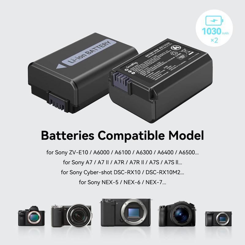 SmallRig NP-FW50 Camera Battery Charger Set for Sony ZV-E10, A6400, Double Slot NP-FW50 Battery Charger for Sony ZV-E10, A6000, A6500, A6300, A6400, A7, A7 II, A7R II, A7S II, A7S, A7R, RX10-3818