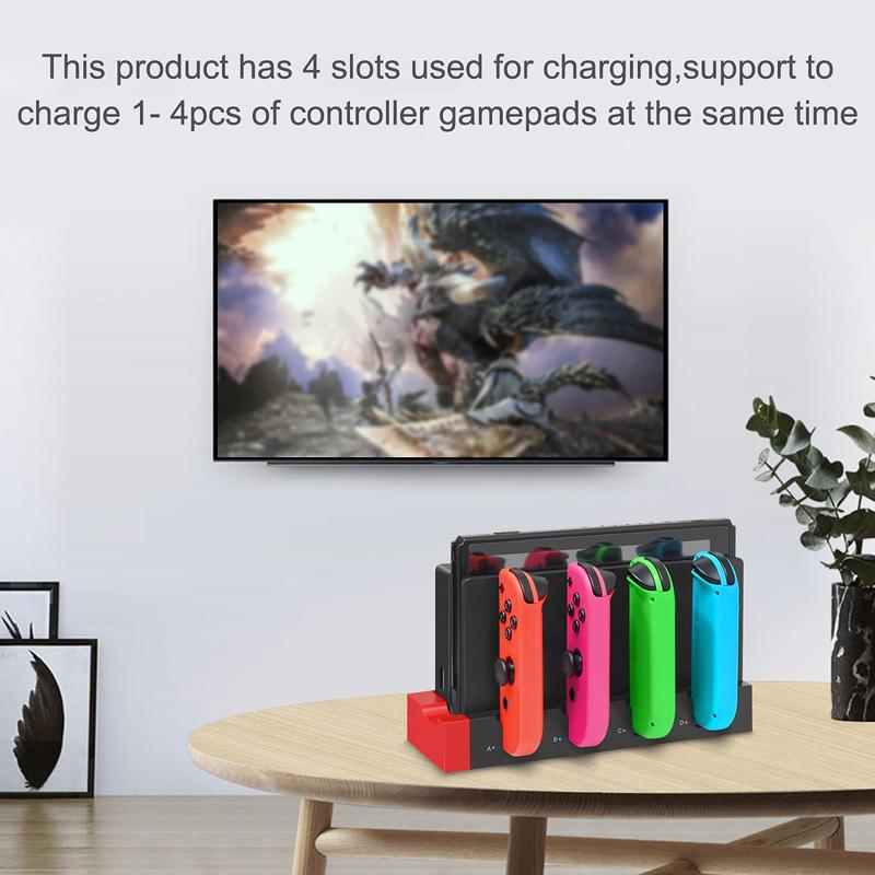 Upgraded Charging Dock Station for Switch Switch OLED, Charges Up to 4 Switch Controllers and Switch Console with LED Indication Security Protection, Compatible with Switch Switch OLED, Gaming Organizer Charger Storage Accessories for Switch Switch OLED