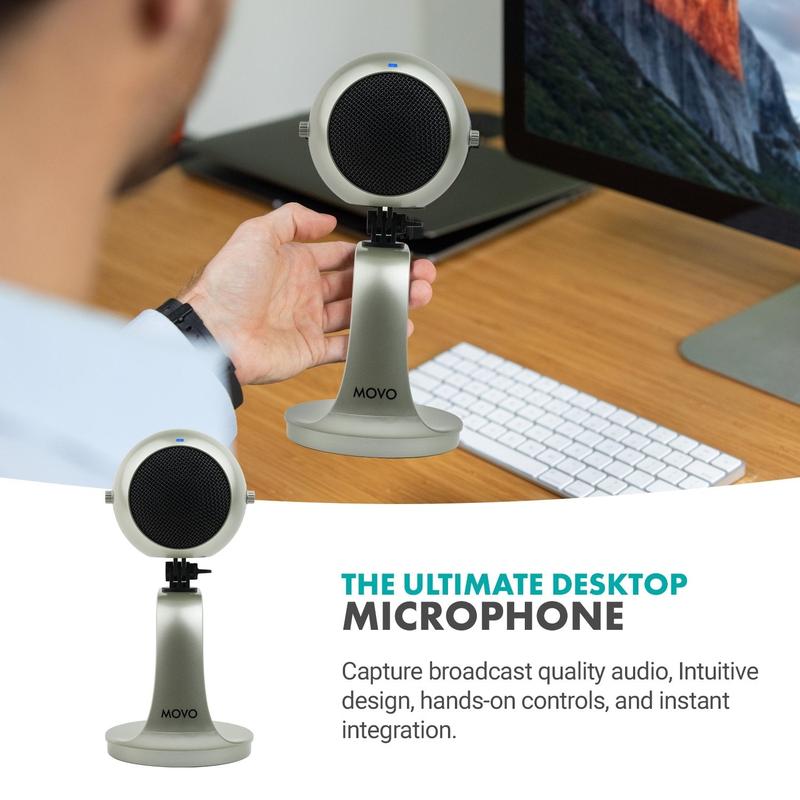 Webmic-S | USB Microphone with Desktop Stand Silver | Movo