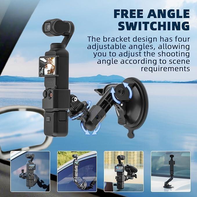 Pocket 3 Suction Cup Mount Windshield Mount Kit with Expansion Adapter for Insta360 X3 X4 X2 Go 3S for GoPro Max Mini Hero 13 12 11 10 9 8 7 6 Pocket 3 2 Action 5 Pro 4