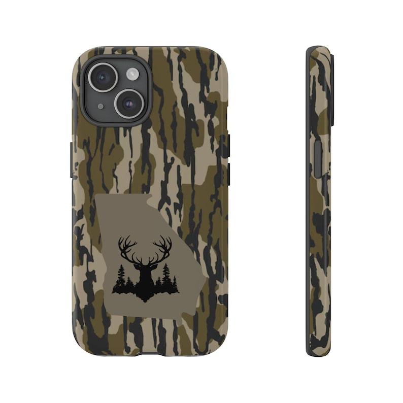 Bottomland Woodland Camo Tough Phone Case, Deer, Duck Dog, Bird Dog Hunting Camo, Ol School Southern Style Preppy Aesthetic iPhone 16 15 14 13 12 11 X 8 Plus Mini Pro, Outdoorside, Gifts For Boyfriend