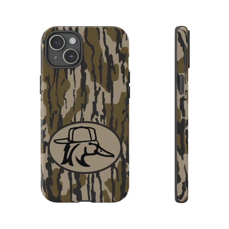 Bottomland Woodland Camo Tough Phone Case, Deer, Duck Dog, Bird Dog Hunting Camo, Ol School Southern Style Preppy Aesthetic iPhone 16 15 14 13 12 11 X 8 Plus Mini Pro, Outdoorside, Gifts For Boyfriend