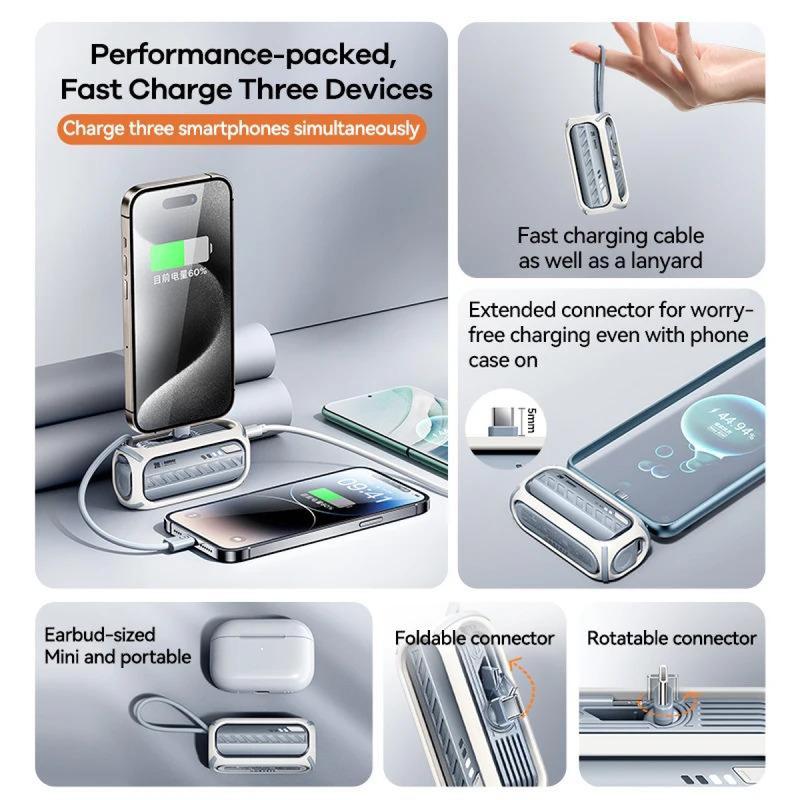 2024 50000MAh Mini 20W Power Bank Battery With USB Type C Cable Portable Auxiliary Power Bank For Mobile IPhone 15 14 Xiaomi Accessories Smartphone