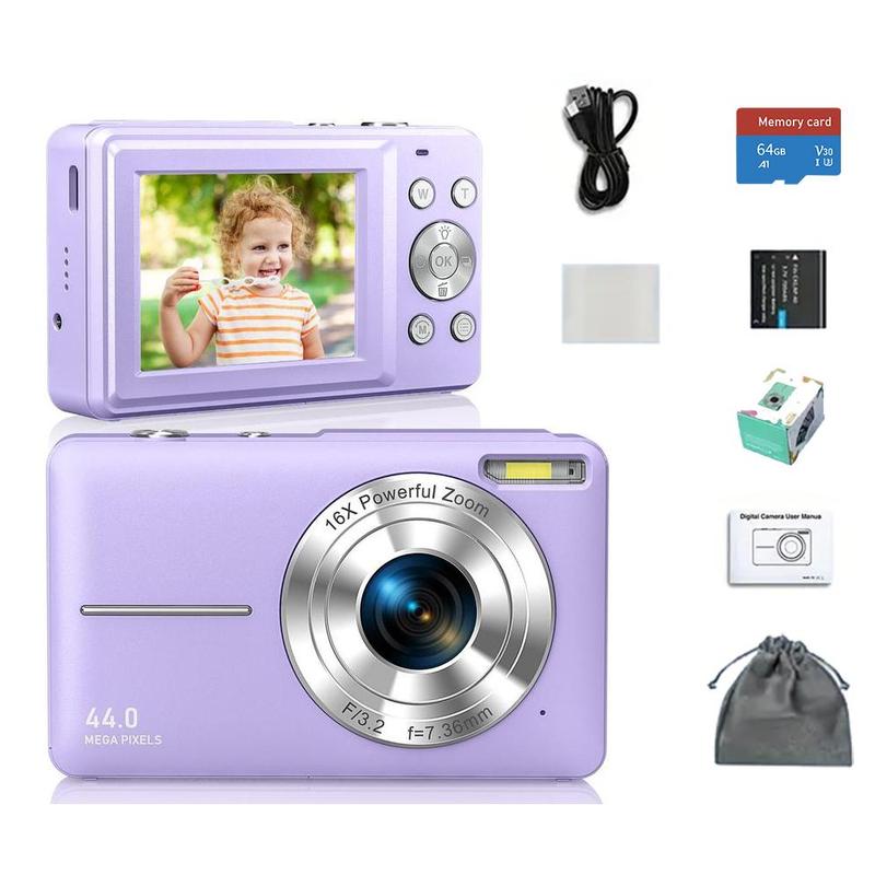 1080P FHD Digital Camera with Flash, Rechargeable Camera with 64GB High-Speed TF Storage Card, 1 Count Digital Point & Shoot Camera with 16X Zoom Anti Shake for Travel, Compact Small Outdoor Digital Camera For Boys Girls, Stocking Fillers Gift