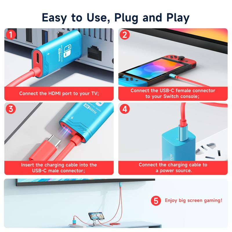 Jemdo USB C to HDMI cable compatible with nintendo Switch NS OLED, Portable TV projection cable can replace original dock for TV Accessories Console