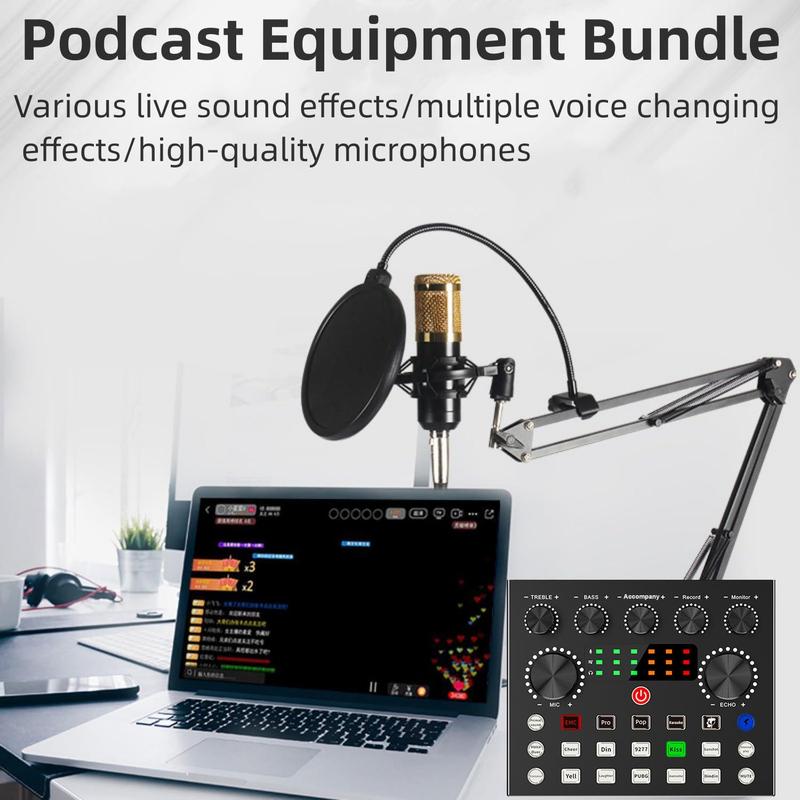 Professional Podcast Studio Equipment Kit, USB Rechargeable Condenser Microphone & Audio Interface & Sound Card, Live Streaming Equipment for YouTube & Twitch