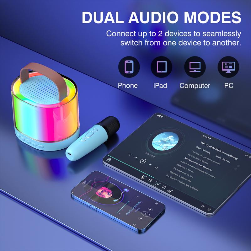 Portable Mini Bluetooth 5.3 Karaoke with Dual Microphone Wireless Free Singing, Ideal Gift for Kids, First choice for Family Party, Easily connect with Smartphone!