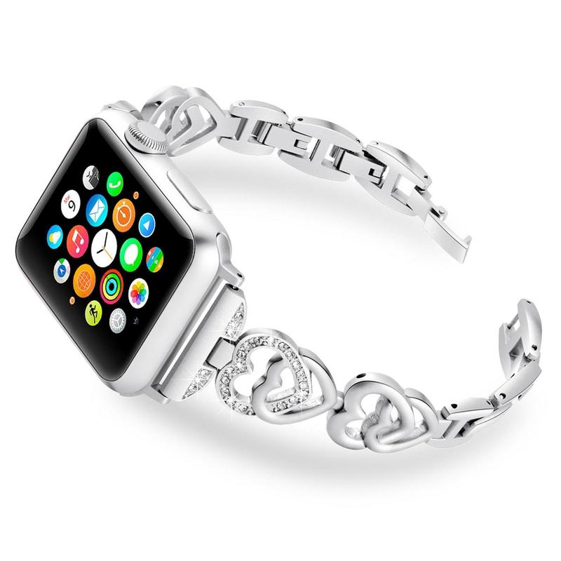 Shiny Rhinestone Decor Watch Band, Stainless Steel Watch Band for Apple Watch Series 9 8 7 6 5 4 3 2 1 SE, Watch Band for Women & Men