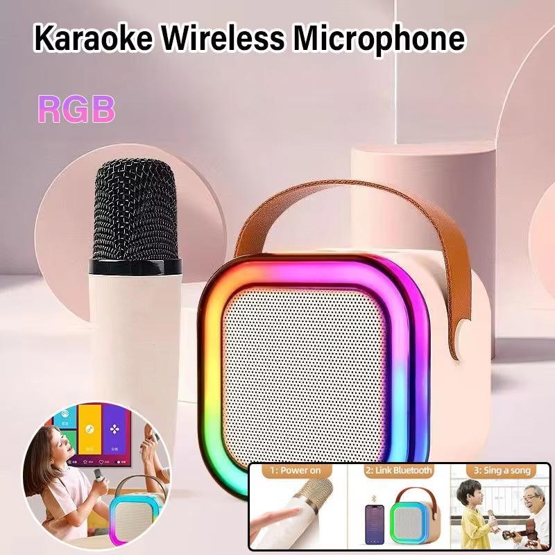 K12 Mini Karaoke Machine with Wireless Microphone, 1 Count Portable Wireless RGB Light Speaker, Home Karaoke Machine, Portable Handheld Karaoke Mics Speaker Machine