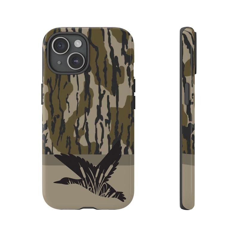 Bottomland Woodland Camo Tough Phone Case, Deer, Duck Dog, Bird Dog Hunting Camo, Ol School Southern Style Preppy Aesthetic iPhone 16 15 14 13 12 11 X 8 Plus Mini Pro, Outdoorside, Gifts For Boyfriend