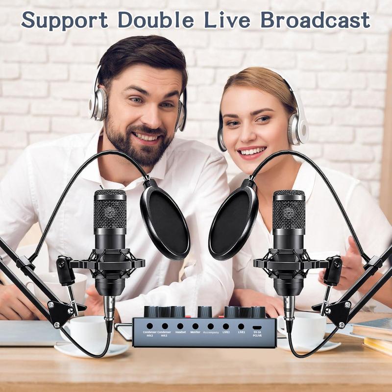 Professional Podcast Studio Equipment Kit, USB Rechargeable Condenser Microphone & Audio Interface & Sound Card, Live Streaming Equipment for YouTube & Twitch