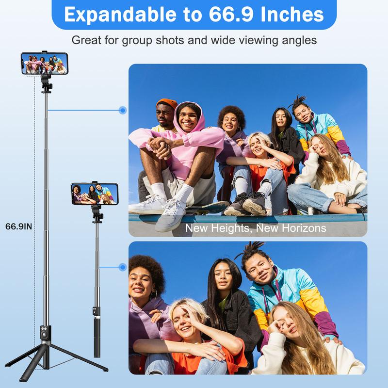 Selfie Stick Tripod with Dual Fill Lights   , New 6- in -1 Retractable Travel Tripod Accessories Portable Adjustable Android Cellphone Mobile Storage,Live and Douyin Video，Compatible all iphone &Android Smartphone