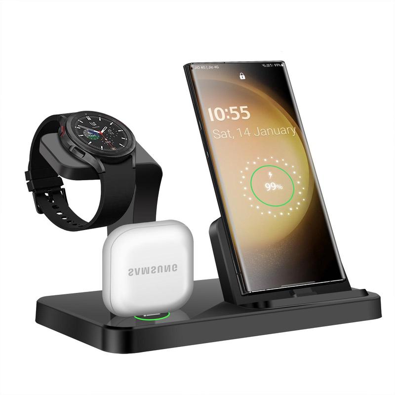 FDGAO 15W 3 in 1 Wireless Charger, USB Type C Fast Charging Station for Samsung Galaxy Watch Galaxy Buds, Portable Charging Stand for Samsung Series