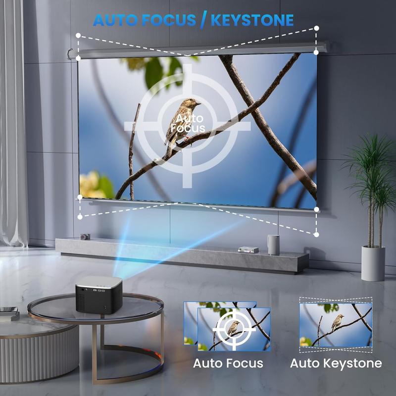 Groview Projector with WiFi, Bluetooth, 500 ANSI, 4K Native 1080P for Bedroom & Outdoor,  50-100% Zoom for Game & Square Audio Screen Cable low Noise