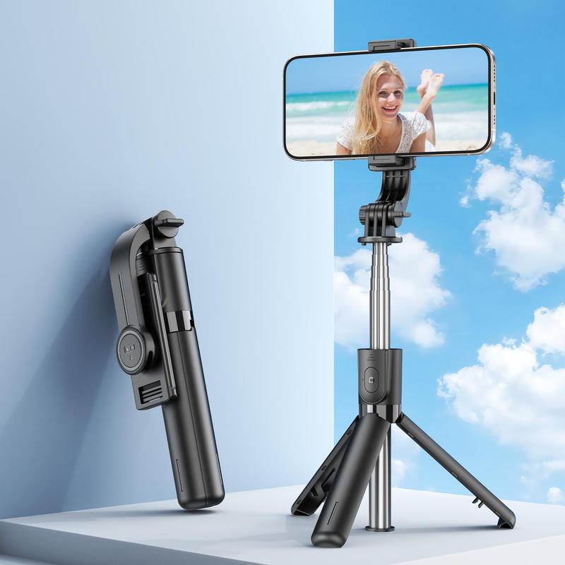 4 in 1 Selfie Stick Tripod, Extendable Phone Tripod Stand with Detachable Wireless Remote & Phone Holder, 360° Rotating Mini Travel Tripod for Outdoor & Indoor