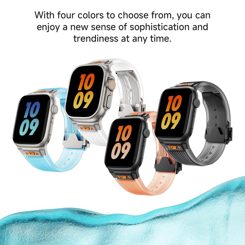 Clear Silicone Strap Ultra 2 49mm Band for Apple Watch 45mm 44mm 42mm Series 9 8 7 6 5 Se for Men Stainless Steel Folding Clasp Accessories