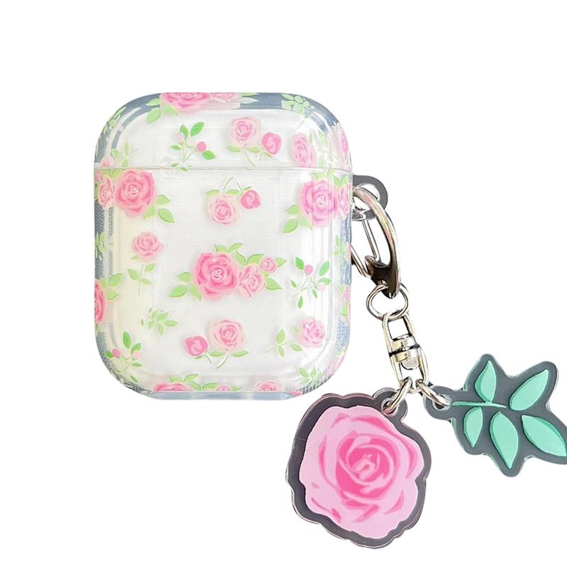 Floral Pattern Clear Earphone Case with Pendant, 1 Count Decorative Earphone Protector Cover, Earphone Accessories Compatible with AirPods 1 2 3 Pro2 Pro