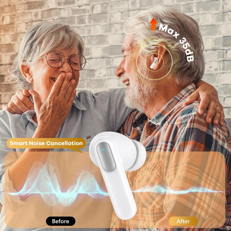 Wireless In-ear Design Earphone, Noise Cancelling Headphone with Charging Case, Rechargeable Hearing Amplifier for Elderly &  Hearing Loss Adults