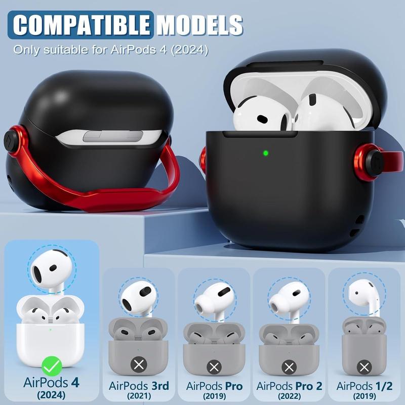 TPU Earphone Protective Case with Safety Lock & Keychain, Anti-drop Earphone Protective Case, Earphone Accessories Compatible with AirPods 4th Generation