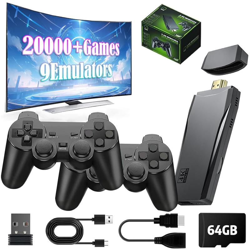 2024 New Wireless Retro Gaming Console,Gamepad, Built in 20,000+Games,Equipped with 9 classic simulators, 4K HDMl 2.4GHz Wireless Controller, TV Plug and Play.(64GB)