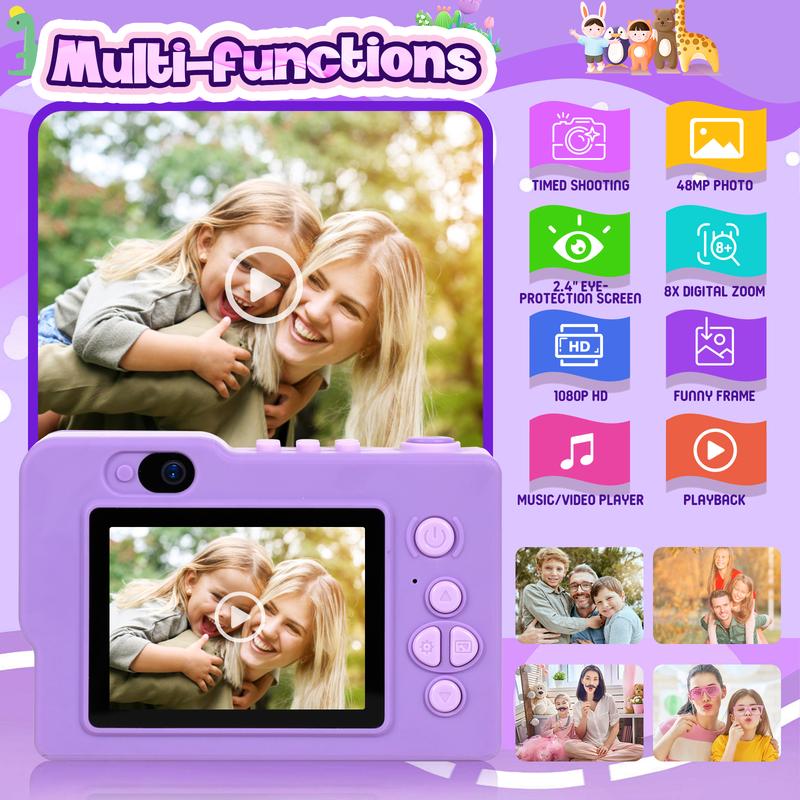 Spring Gifts Kids Camera Toy, 1920*1080P & 48MP Camera, 32G Memory Card, 8x zoom and 28 photo effects, 10 magic effects and 6 stylish Filters for Multi-Scene