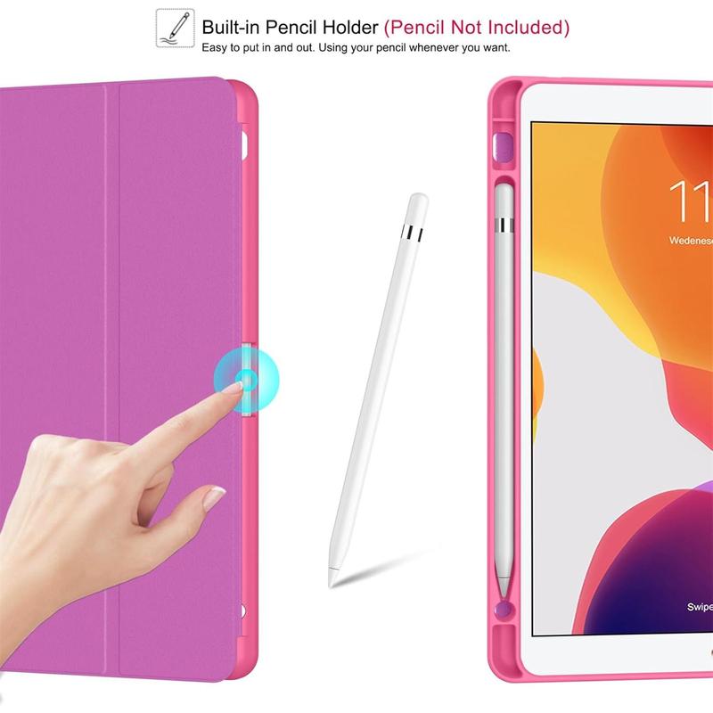 for iPad 10.2 Case with Pencil Holder for iPad 9th Generation 2021 8th Gen 2020 7th Gen 2019-Premium Shockproof Case with Soft TPU Back Cover & Auto Sleep Wake for iPad 10.2 Inch,Book Hot Pink