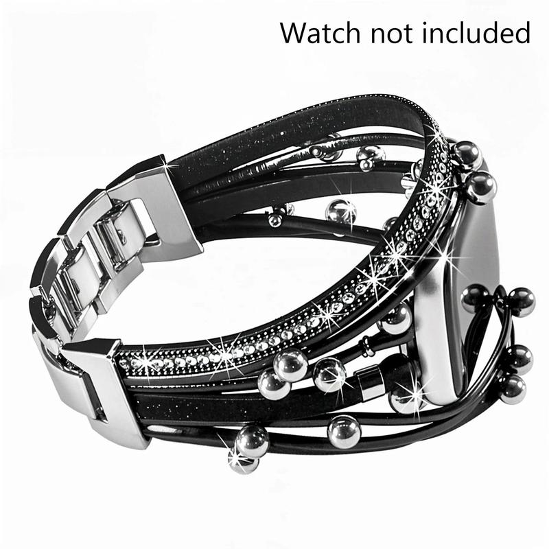 Boho Style Beaded Bracelet Watch Band (Band Only), Fashionable Multilayer PU Leather Watch Band for Women, Smart Watch Accessories for iWatch Bands SE Series 9 8 7 6 5 4 3 2 1