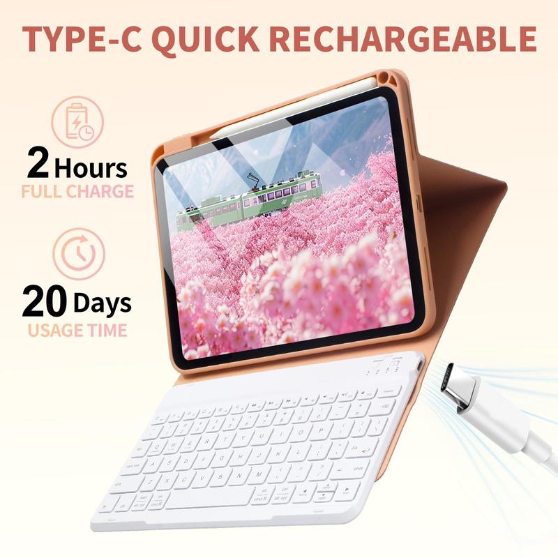 Tablet Case with Keyboard & Stylus Holder (1 Count), Magnetic Detachable Wireless Keyboard, TPU Material Tablet Protective Cover for iPad 10th Gen