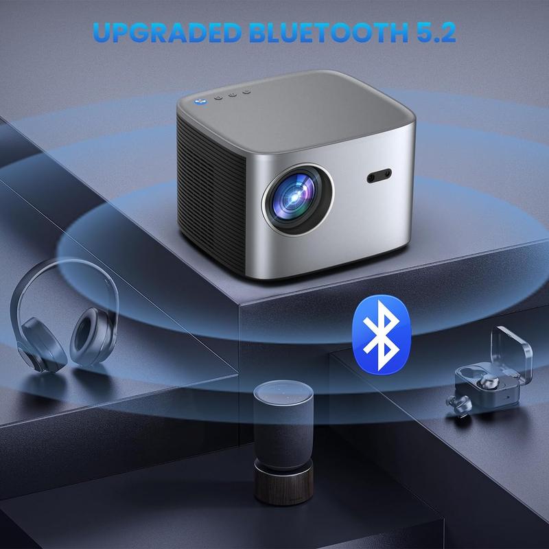 Groview Projector with WiFi, Bluetooth, 500 ANSI, 4K Native 1080P for Bedroom & Outdoor,  50-100% Zoom for Game & Square Audio Screen Cable low Noise