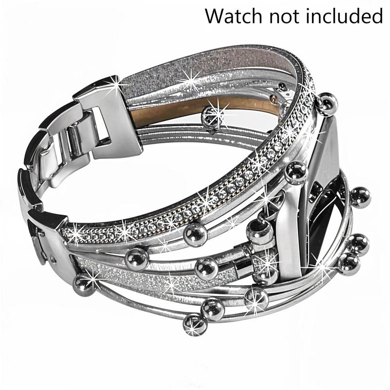 Boho Style Beaded Bracelet Watch Band (Band Only), Fashionable Multilayer PU Leather Watch Band for Women, Smart Watch Accessories for iWatch Bands SE Series 9 8 7 6 5 4 3 2 1