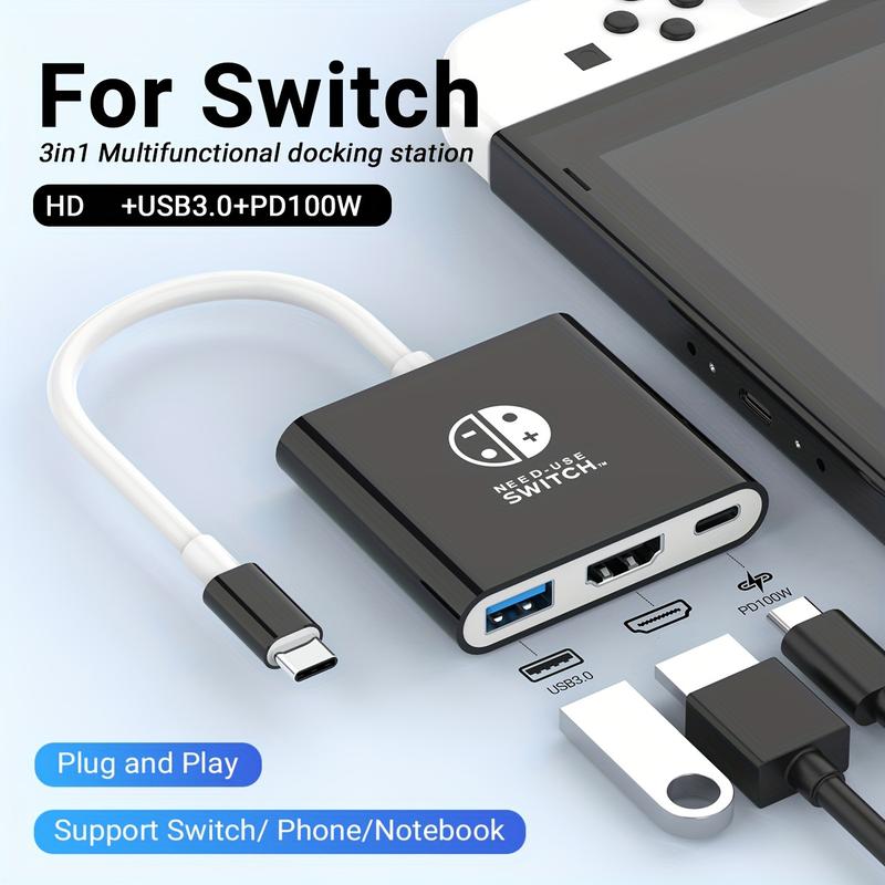 4K HDMI Output 3-in-1 Switch Dock for Nintendo: Portable TV Adapter with USB C Charging for Switch OLED, Steam Deck & Samsung DeX Accessories Console Smartphone