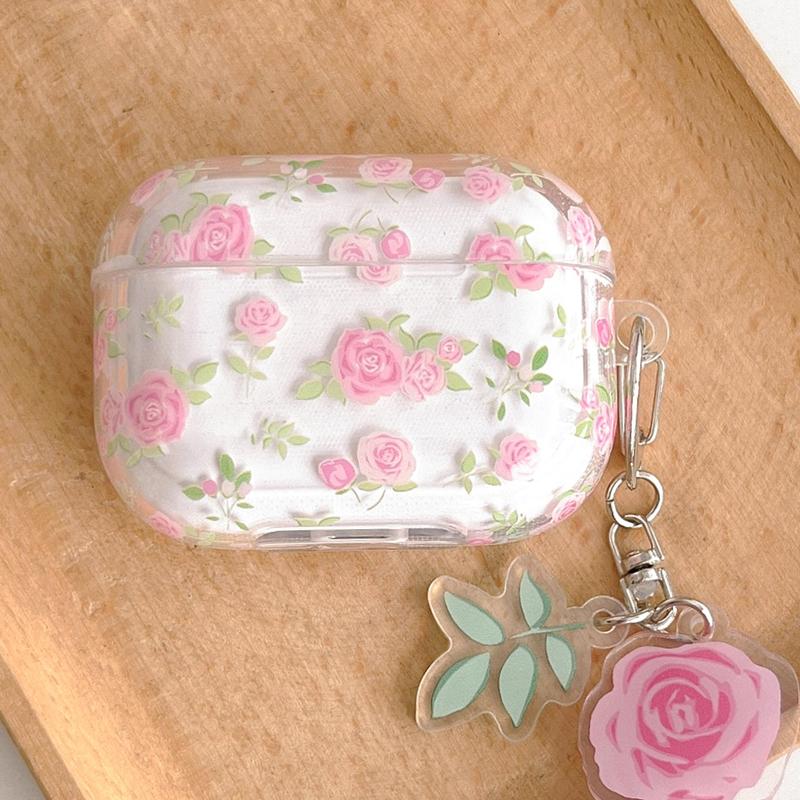 Floral Pattern Clear Earphone Case with Pendant, 1 Count Decorative Earphone Protector Cover, Earphone Accessories Compatible with AirPods 1 2 3 Pro2 Pro