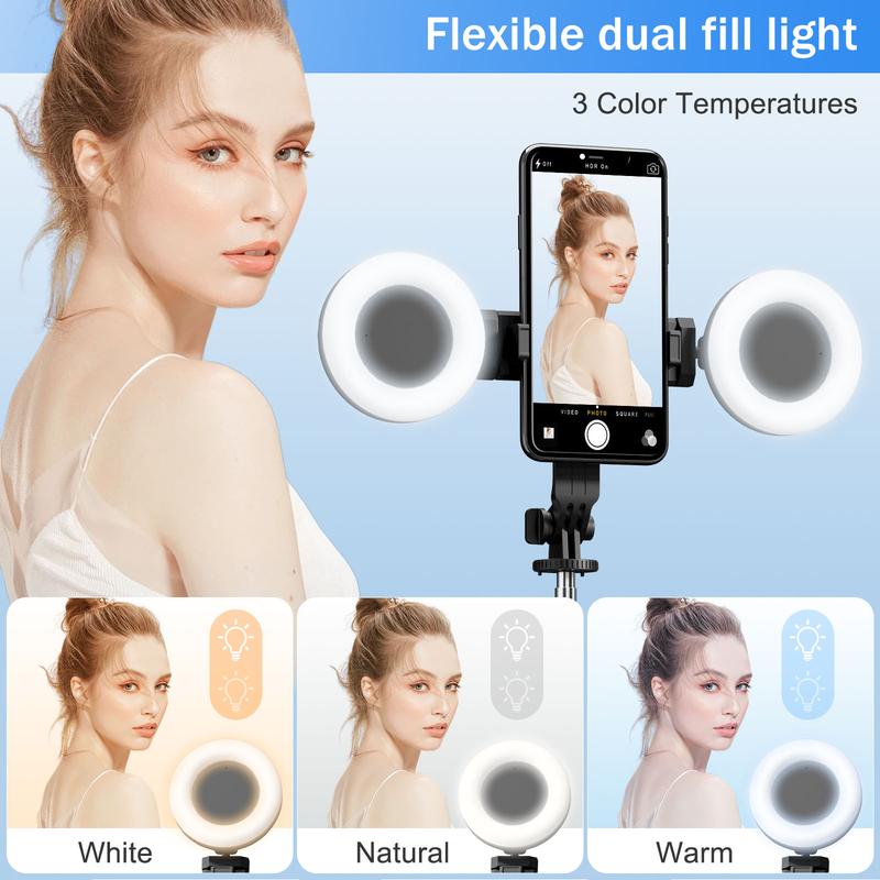 Selfie Stick Tripod with Dual Fill Lights   , New 6- in -1 Retractable Travel Tripod Accessories Portable Adjustable Android Cellphone Mobile Storage,Live and Douyin Video，Compatible all iphone &Android Smartphone