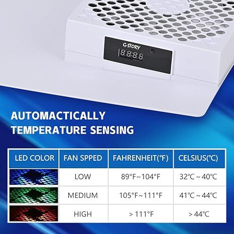 G-STORY PS5 Cooling Fan,PS5 Fan Cooler System, Speed Automactically Adjusted by Temperature(℃ ℉), Low Noise, 3 1500 1750 2000RPM (140MM) with RGB LED Accessories Console Cover Cable