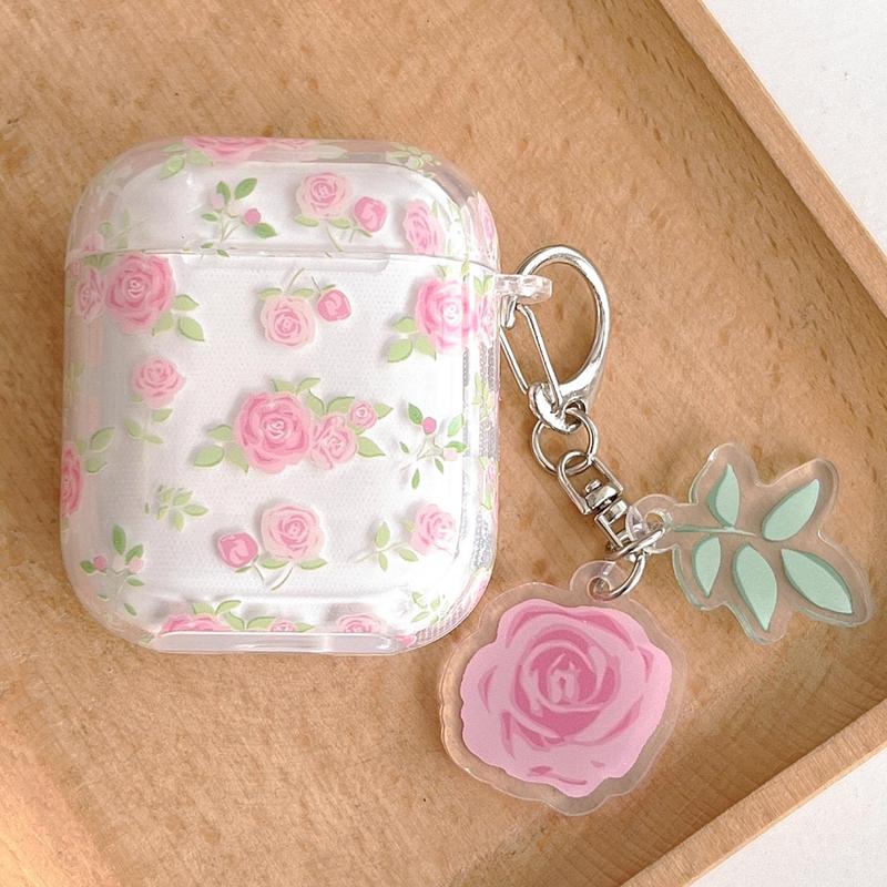 Floral Pattern Clear Earphone Case with Pendant, 1 Count Decorative Earphone Protector Cover, Earphone Accessories Compatible with AirPods 1 2 3 Pro2 Pro