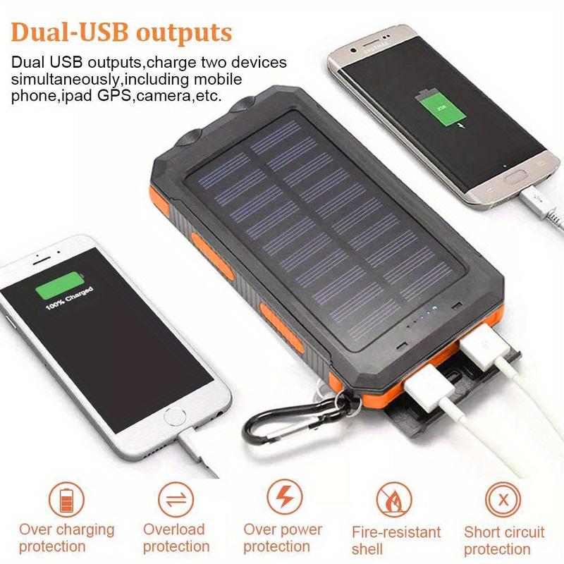 Portable Power Bank - Solar Charger, Flashlight,Compass,USB Output, iPhone & Android Compatible -Emergency Backup Battery Pack for Outdoor