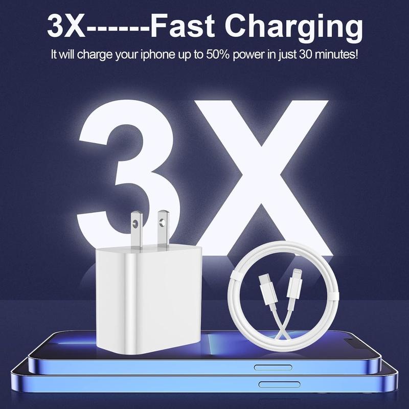 10FT 6FT Super Fast Charging 2-Pack Type-C Wall Charger Block with 2-Pack USB-C to Lightning Cable for iPhone 14 13 12,AirPods Pro, Mobile Smartphone