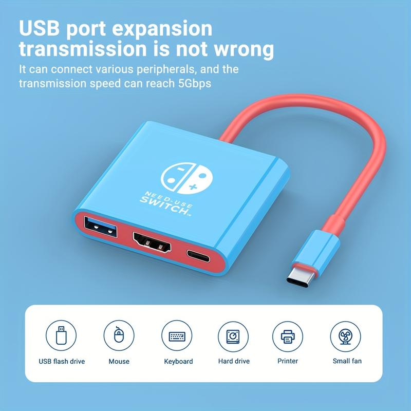 4K HDMI Output 3-in-1 Switch Dock for Nintendo: Portable TV Adapter with USB C Charging for Switch OLED, Steam Deck & Samsung DeX Accessories Console Smartphone