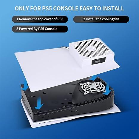 G-STORY PS5 Cooling Fan,PS5 Fan Cooler System, Speed Automactically Adjusted by Temperature(℃ ℉), Low Noise, 3 1500 1750 2000RPM (140MM) with RGB LED Accessories Console Cover Cable