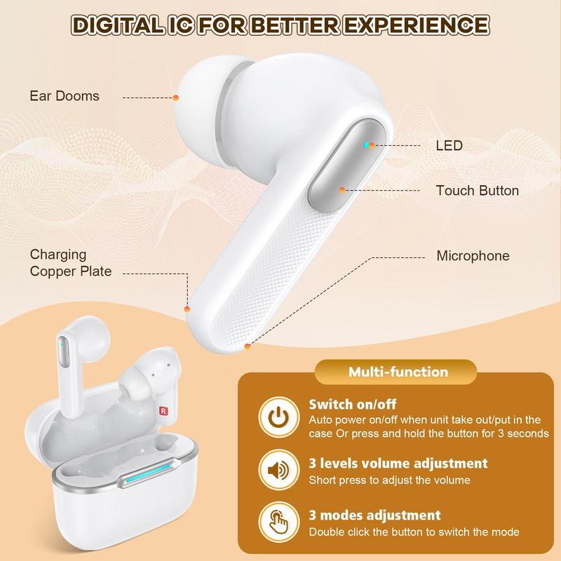 Wireless In-ear Design Earphone, Noise Cancelling Headphone with Charging Case, Rechargeable Hearing Amplifier for Elderly &  Hearing Loss Adults