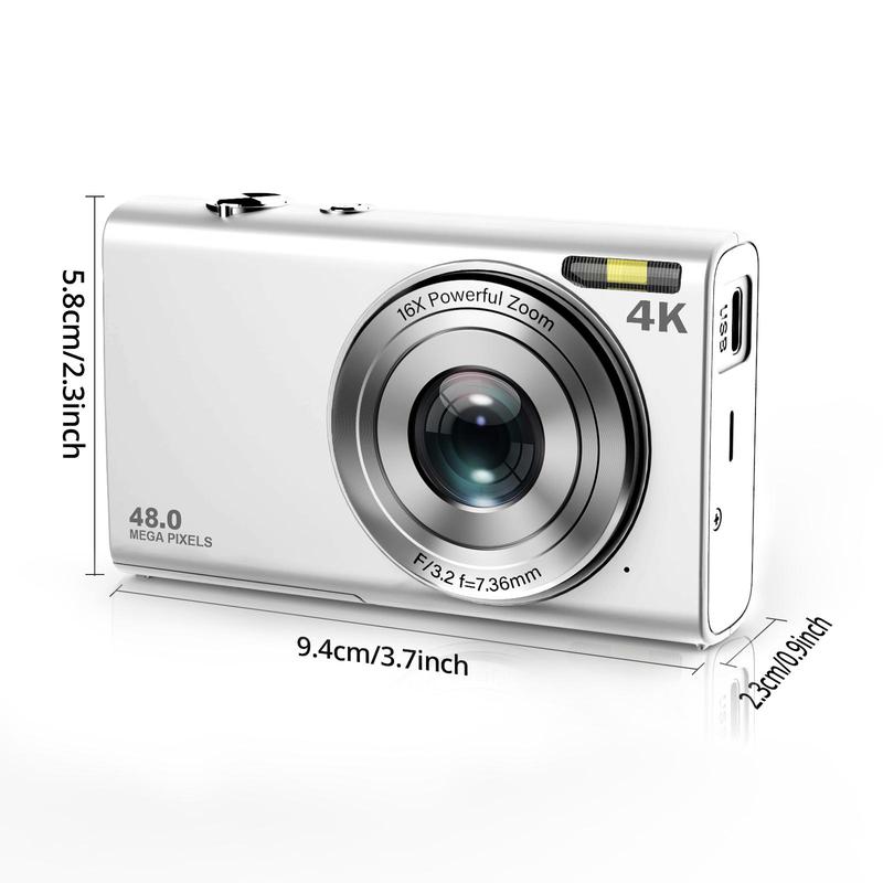 4K 48 Million Pixel Digital Cameras, Autofocus, 16X Digital Zoom, with 32G Memory Card, Mini Camera, Vintage Digital Camera for Entry-level Photographers, Vintage Camera, Digital Cameras, Compact Camera, Photo Camera, Stocking Fillers Gift